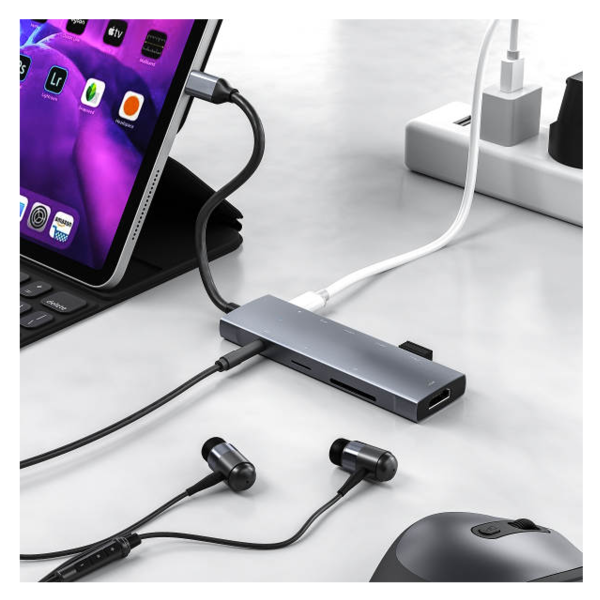 M-Teck 7-in-1 USB-C Hub met HDMI + 3 x USB3.0 + USB-C (opladen) + SD/Micro SD + 3.5mm Audio - Afbeelding 2