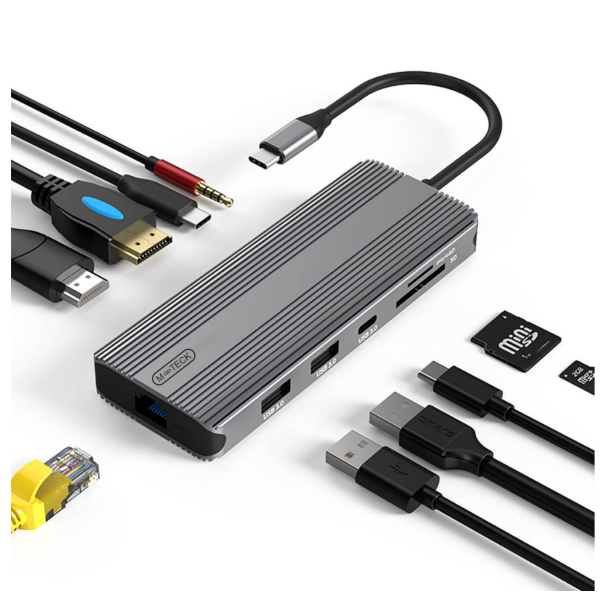 M-TECK Dual Multipoort adapter met 2 x HDMI + 2 x USB 3.0 + Ethernet + Kaartlezer+ 2 x USB-C + 3.5mm audio - Afbeelding 5