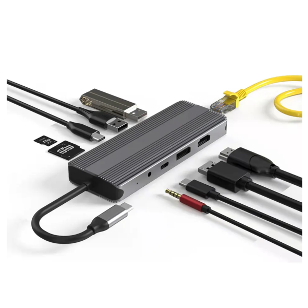 M-TECK Dual Multipoort adapter met DP + HDMI + 2 x USB 3.0 + Ethernet + Kaartlezer+ 2 x USB-C + 3.5mm audio - Afbeelding 4