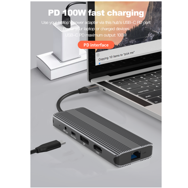 M-TECK Dual Multipoort adapter met DP + HDMI + 2 x USB 3.0 + Ethernet + Kaartlezer+ 2 x USB-C + 3.5mm audio - Afbeelding 10