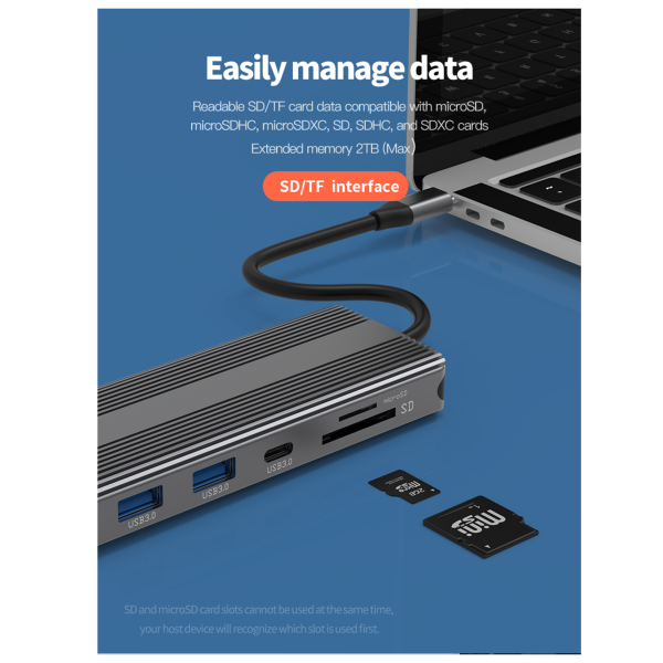 M-TECK Dual Multipoort adapter met DP + HDMI + 2 x USB 3.0 + Ethernet + Kaartlezer+ 2 x USB-C + 3.5mm audio - Afbeelding 7