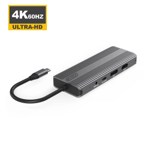 M-TECK Dual Multipoort adapter met DP + HDMI + 2 x USB 3.0 + Ethernet + Kaartlezer+ 2 x USB-C + 3.5mm audio