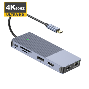 M-Teck Portable Displaylink Dock met 1 x HDMI + 2 x DP + Ethernet + Audio + 2 x USB-A + 1 x USB-C (Opladen)
