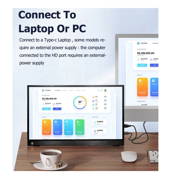 M-TECK USB-C Monitor 13.3 inch FHD met extra HDMI aansluiting - Afbeelding 3