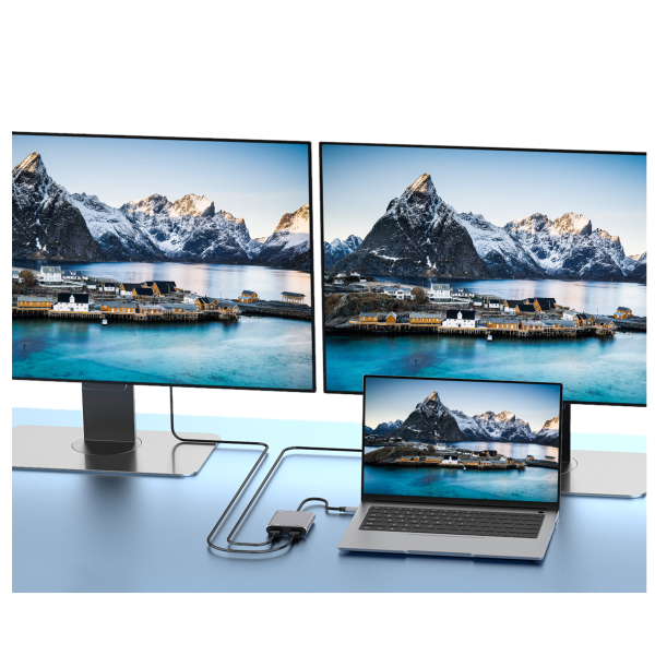 M-TECK Compact USB-C naar 2 x HDMI + USB 3.0 + USB-C (Opladen) - Afbeelding 3