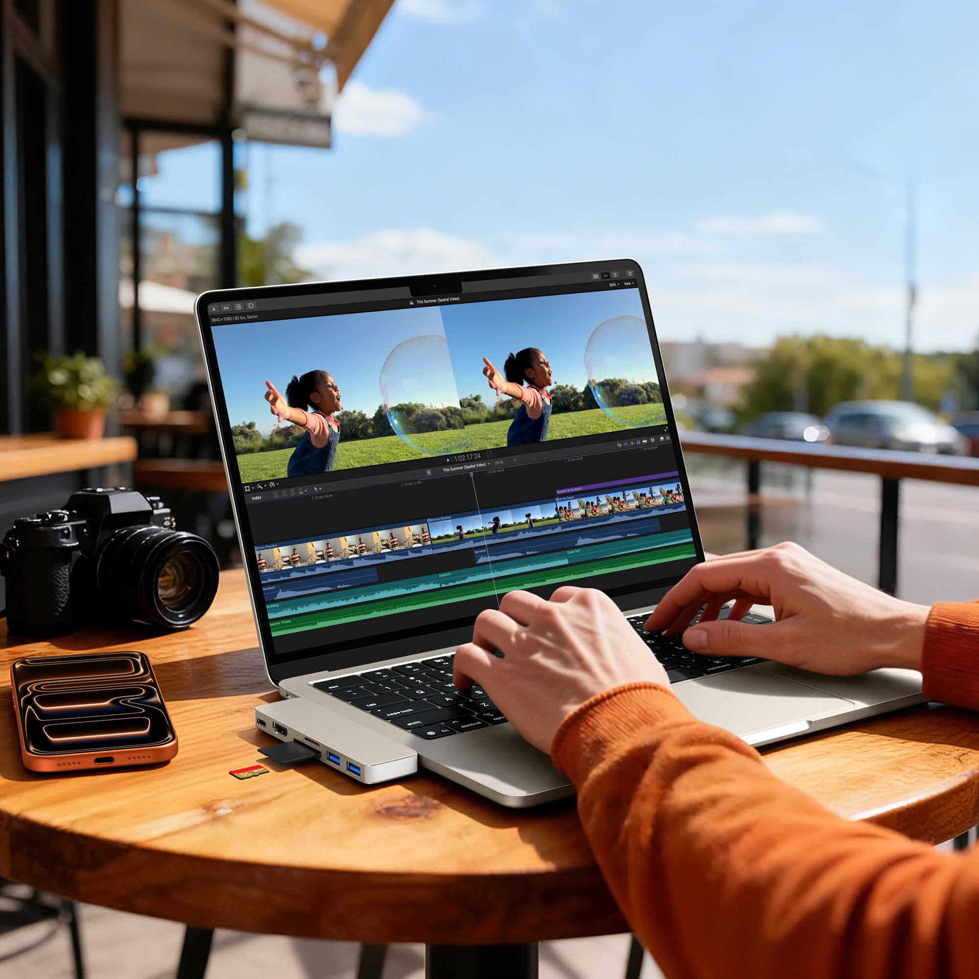 M-TECK MacBook Air | Pro Dock - Hub met HDMI 4K - Thunderbolt - 2 x USB3.0 - SD/MicroSD - (Kleur: Starlight) - Voor alle M-series - Afbeelding 2