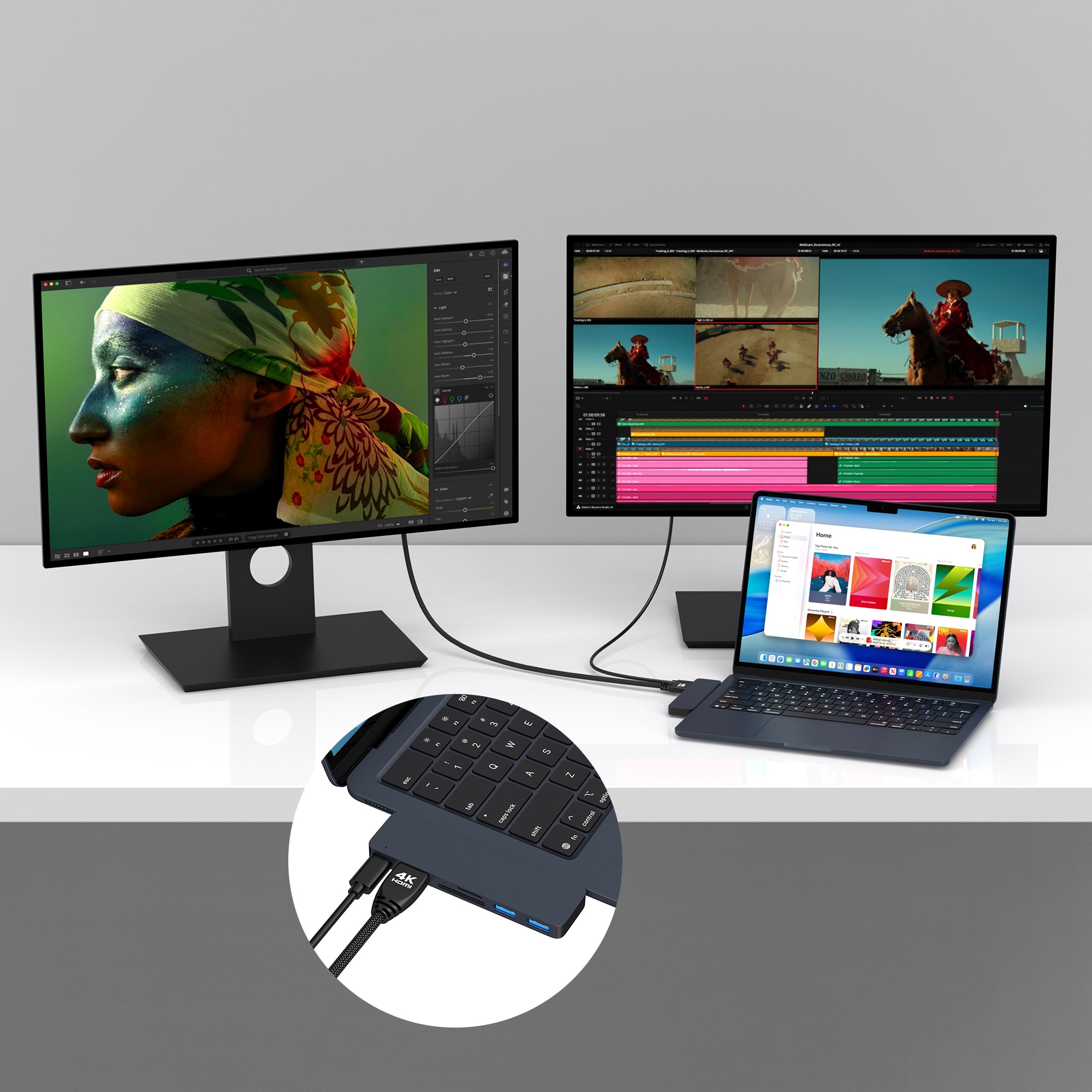 M-TECK MacBook Air | Pro Dock - Hub met HDMI 4K - Thunderbolt - 2 x USB3.0 - SD/MicroSD - (Kleur: Midnight) - Voor alle M-series - Afbeelding 7