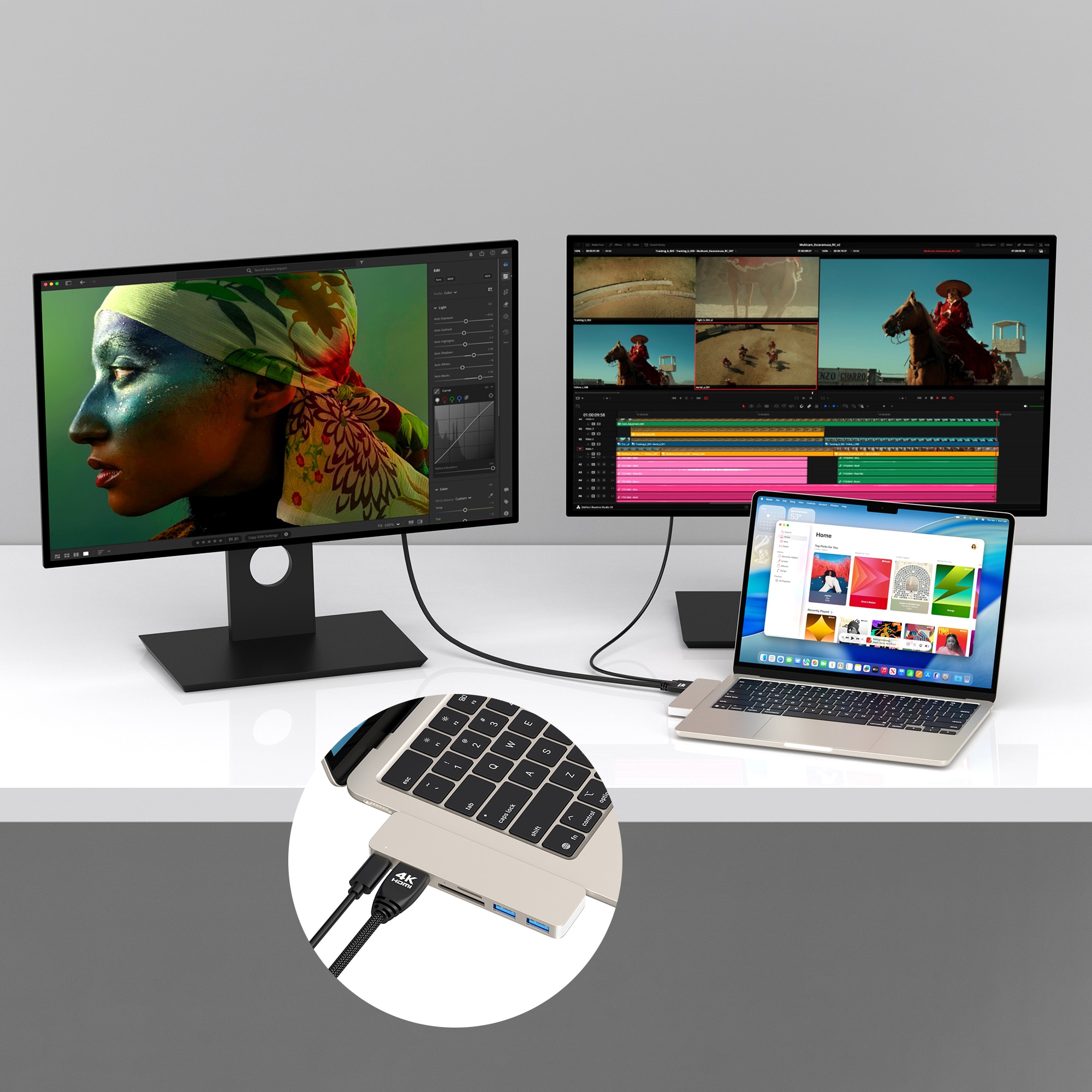 M-TECK MacBook Air | Pro Dock - Hub met HDMI 4K - Thunderbolt - 2 x USB3.0 - SD/MicroSD - (Kleur: Starlight) - Voor alle M-series - Afbeelding 7