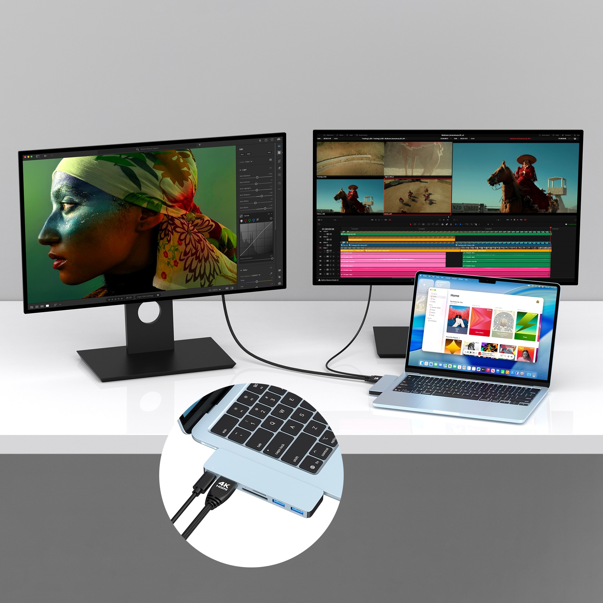 M-TECK MacBook Air | Pro Dock - Hub met HDMI 4K - Thunderbolt - 2 x USB3.0 - SD/MicroSD - (Kleur: Sky Blue) - Voor alle M-series - Afbeelding 5