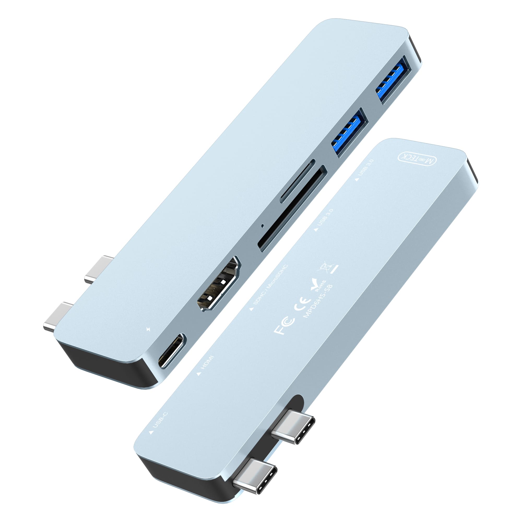 M-TECK MacBook Air | Pro Dock - Hub met HDMI 4K - Thunderbolt - 2 x USB3.0 - SD/MicroSD - (Kleur: Sky Blue) - Voor alle M-series - Afbeelding 3
