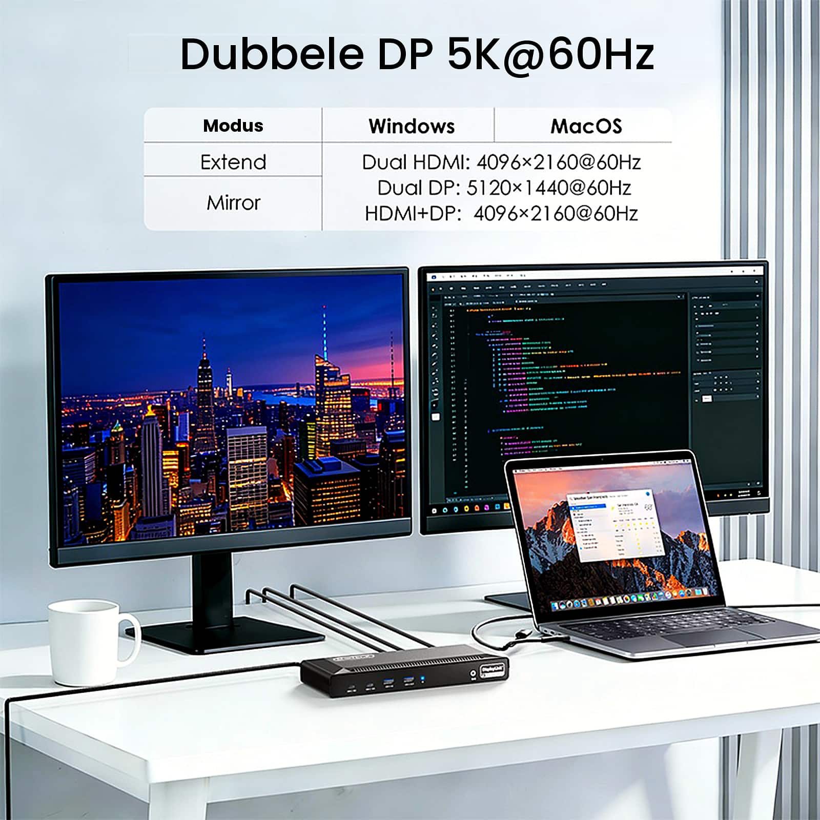 M-TECK Pro Max USB-C Docking Station - 2 x HDMI - 2 x Displayport - Ethernet - 4 x USB-A - 2 x USB-C - Audio - 100W opladen - Alle type MacBook en Laptop - Afbeelding 2