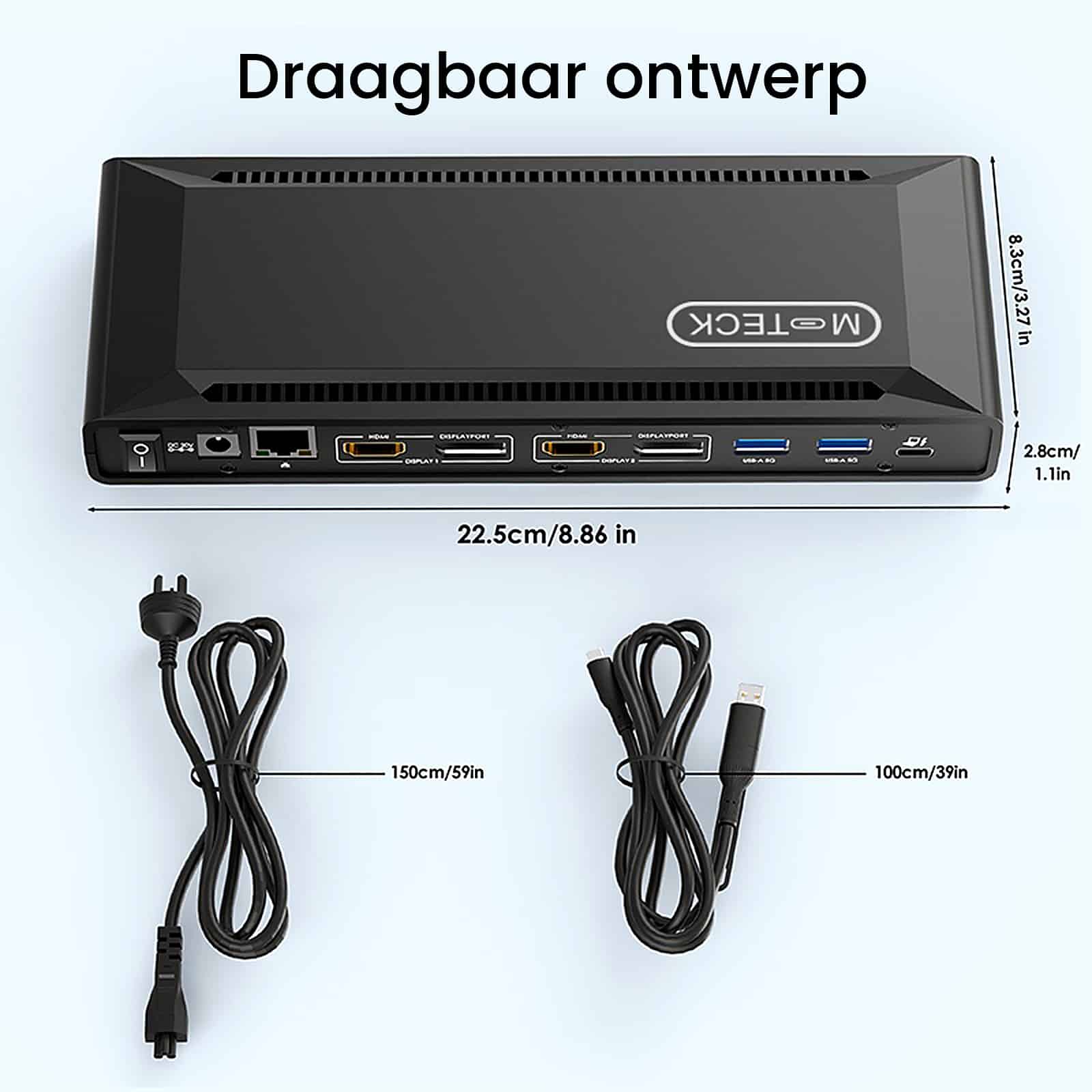 M-TECK Pro Max USB-C Docking Station - 2 x HDMI - 2 x Displayport - Ethernet - 4 x USB-A - 2 x USB-C - Audio - 100W opladen - Alle type MacBook en Laptop - Afbeelding 9
