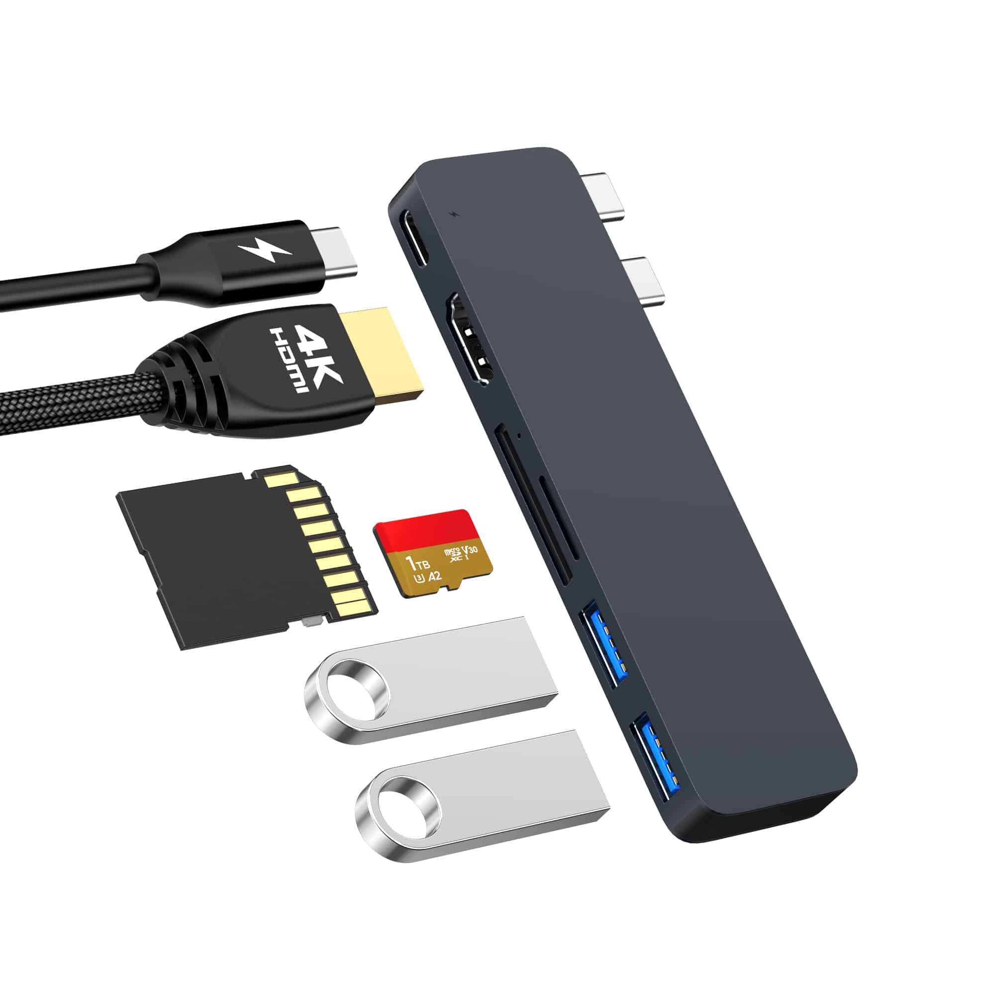 M-TECK MacBook Air | Pro Dock - Hub met HDMI 4K - Thunderbolt - 2 x USB3.0 - SD/MicroSD - (Kleur: Midnight) - Voor alle M-series - Afbeelding 4