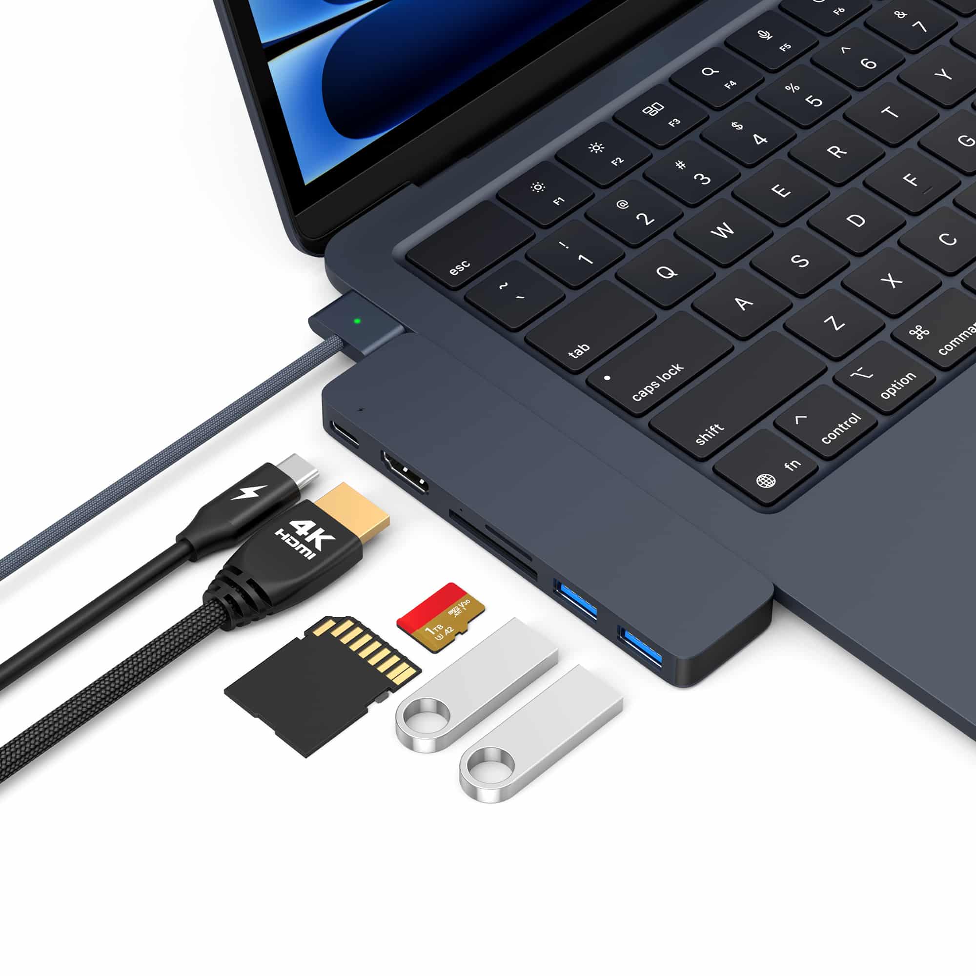 M-TECK MacBook Air | Pro Dock - Hub met HDMI 4K - Thunderbolt - 2 x USB3.0 - SD/MicroSD - (Kleur: Midnight) - Voor alle M-series