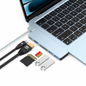 M-TECK MacBook Air | Pro Dock - Hub met HDMI 4K - Thunderbolt - 2 x USB3.0 - SD/MicroSD - (Kleur: Sky Blue) - Voor alle M-series