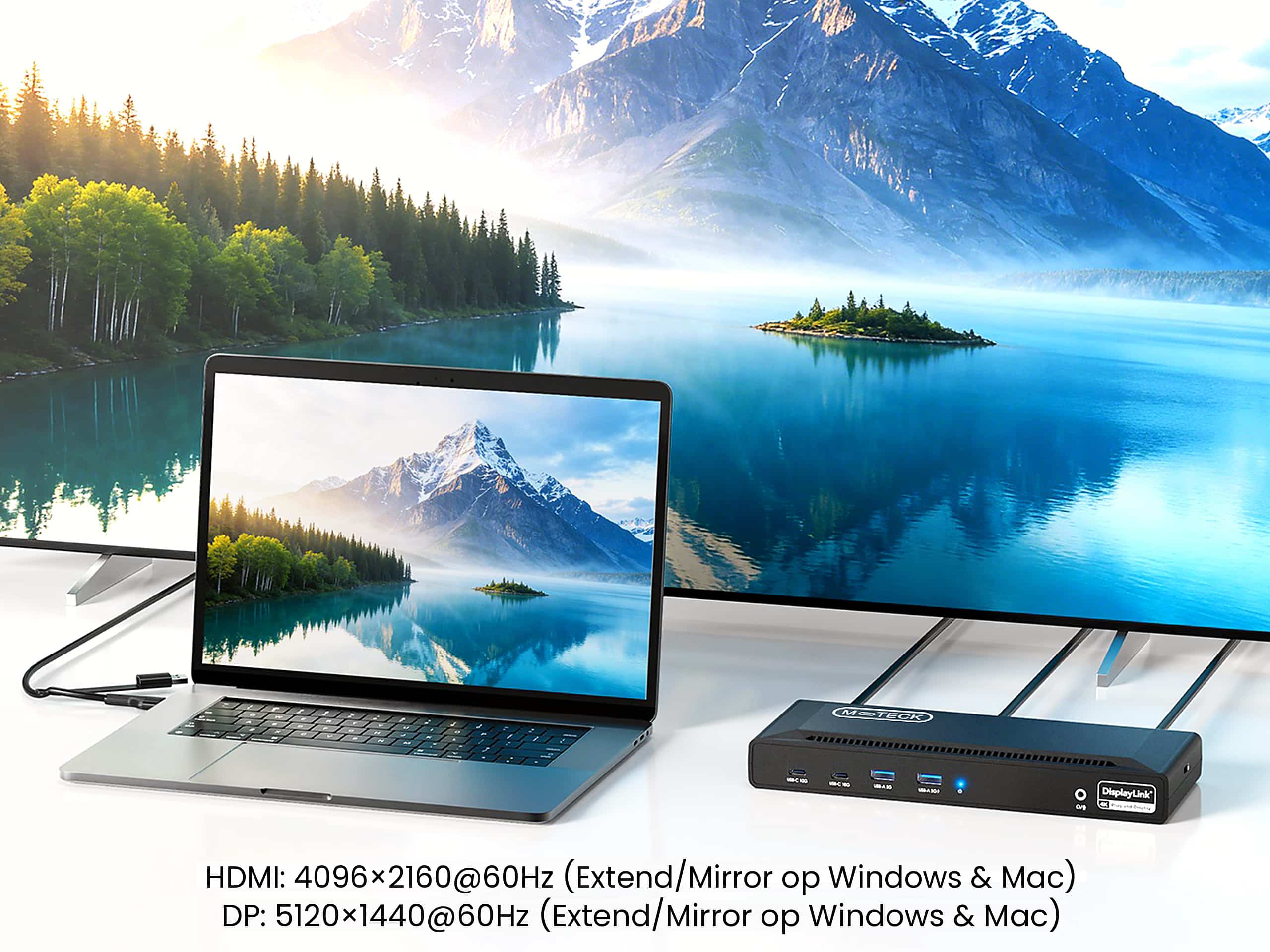 M-TECK Pro Max USB-C Docking Station - 2 x HDMI - 2 x Displayport - Ethernet - 4 x USB-A - 2 x USB-C - Audio - 100W opladen - Alle type MacBook en Laptop - Afbeelding 8