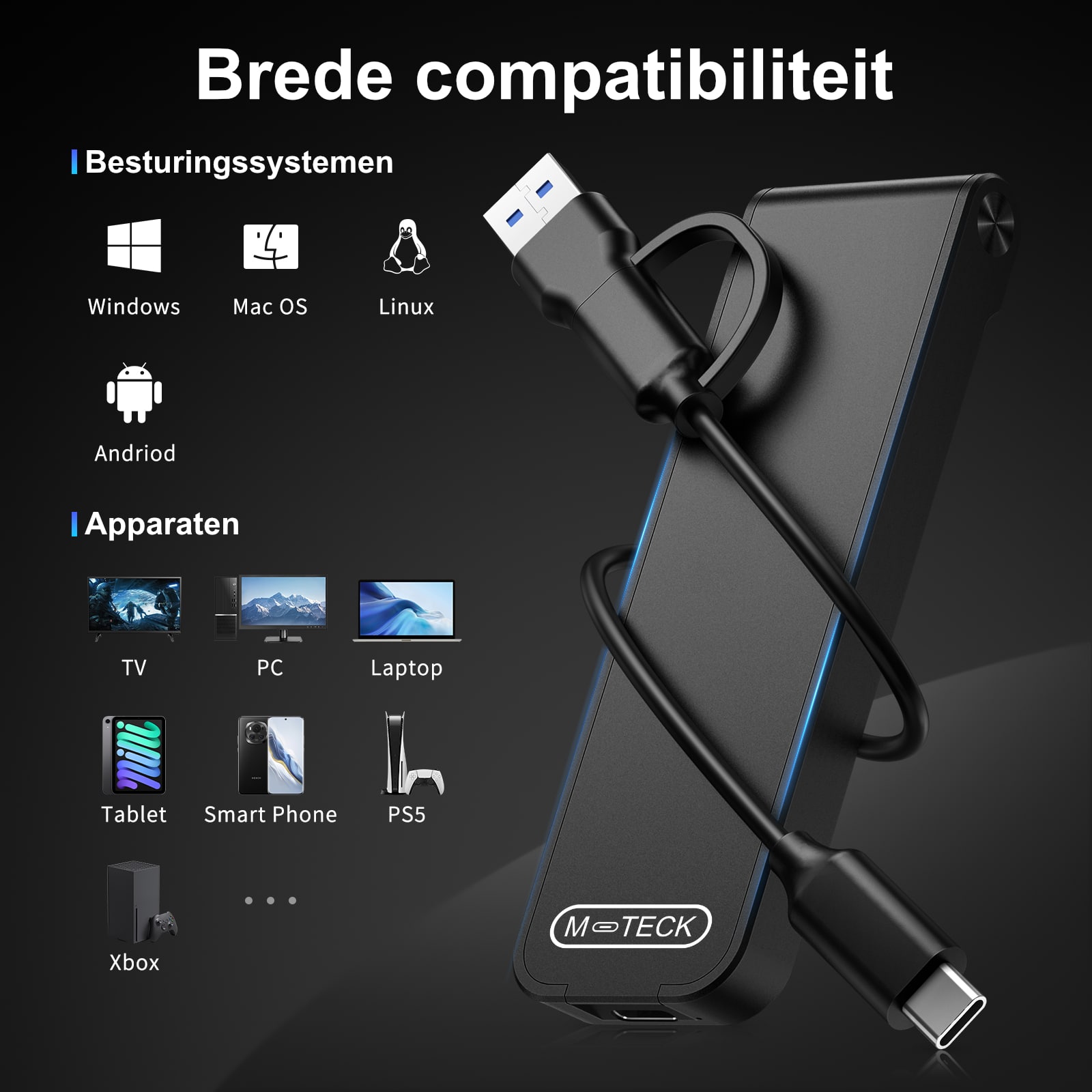 M-TECK M.2 NVMe SSD Behuizing USB 3.2 - 10 Gbps - Afbeelding 2