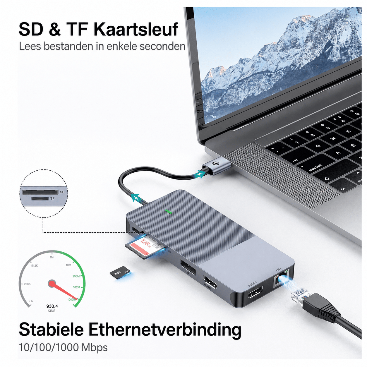 M-Teck Portable Displaylink Docking Station - 2 x HDMI - 1 x DP - Ethernet - Audio - 2 x USB-A - 1 x USB-C (Opladen) - Afbeelding 3