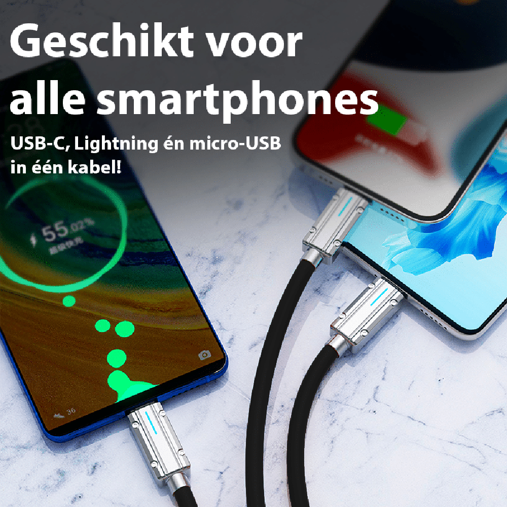 3-in-1 USB multikabel (Pro versie) met USB-C, Lightning en Micro-USB - Afbeelding 3