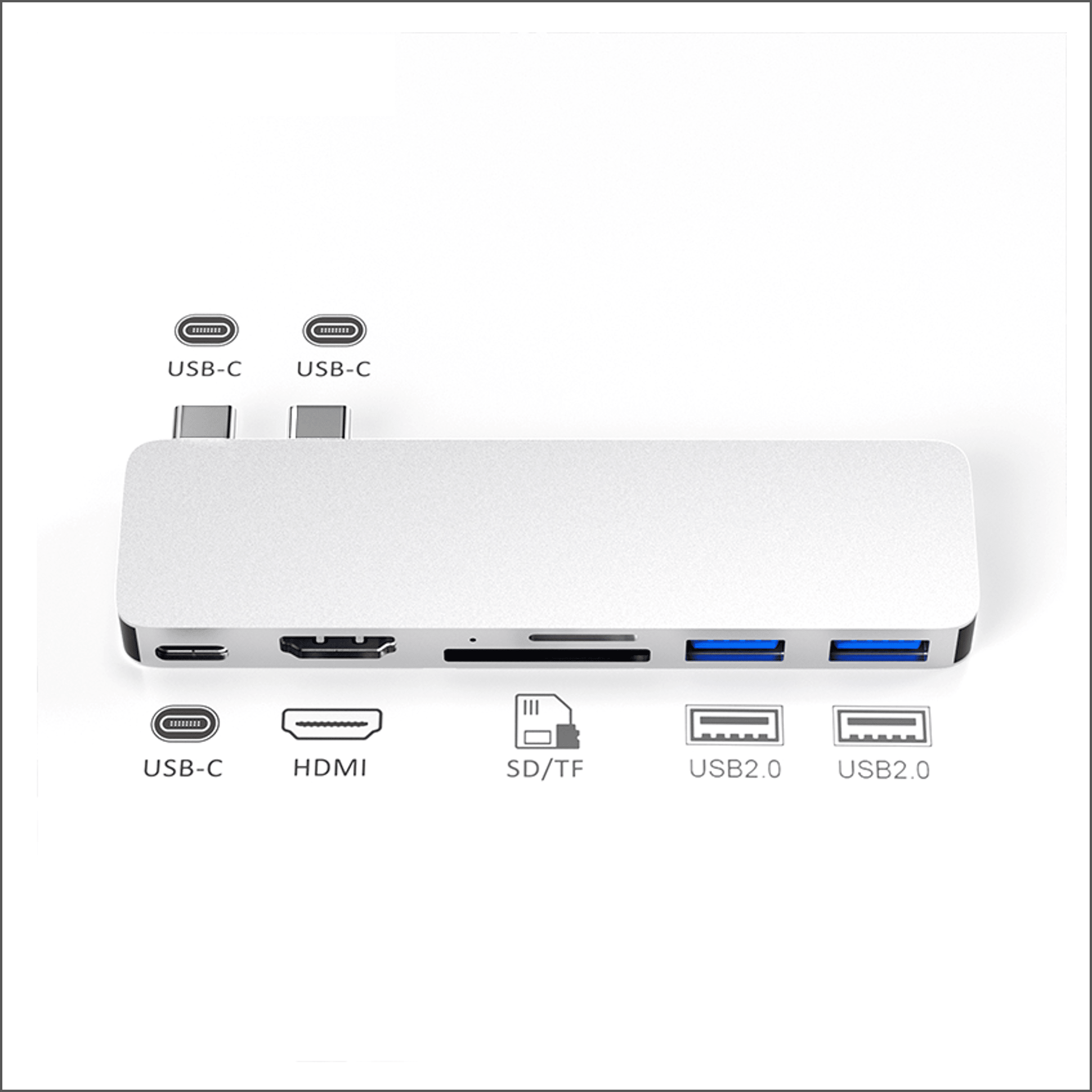 M-TECK MacBook Air | Pro Dock - Hub met HDMI 4K - Thunderbolt - 2 x USB3.0 - SD/MicroSD - (Kleur: Zilver) - Voor alle M-series - Afbeelding 2