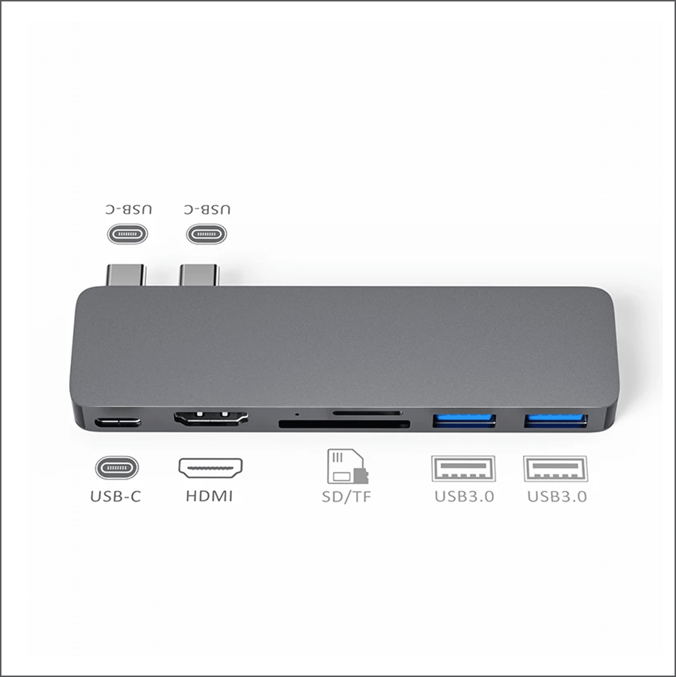 M-TECK MacBook Air | Pro Dock - Hub met HDMI 4K - Thunderbolt - 2 x USB3.0 - SD/MicroSD - (Kleur: Space Grey) - Voor alle M-series - Afbeelding 2