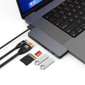 M-TECK MacBook Air | Pro Dock - Hub met HDMI 4K - Thunderbolt - 2 x USB3.0 - SD/MicroSD - (Kleur: Space Grey) - Voor alle M-series