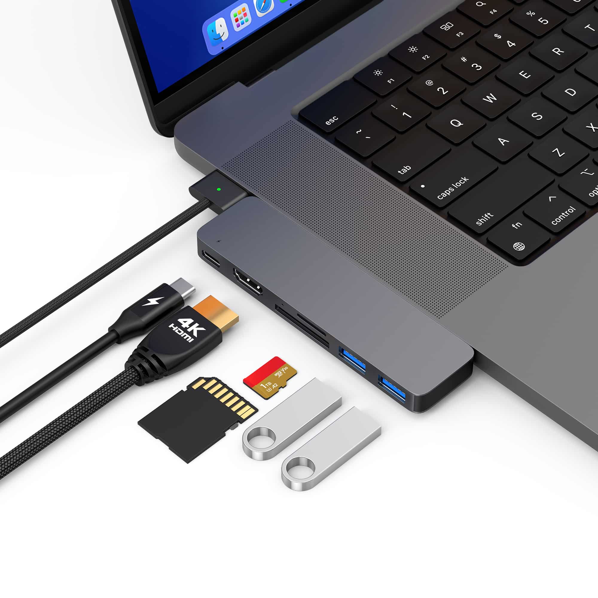 M-TECK MacBook Air | Pro Dock - Hub met HDMI 4K - Thunderbolt - 2 x USB3.0 - SD/MicroSD - (Kleur: Space Grey) - Voor alle M-series