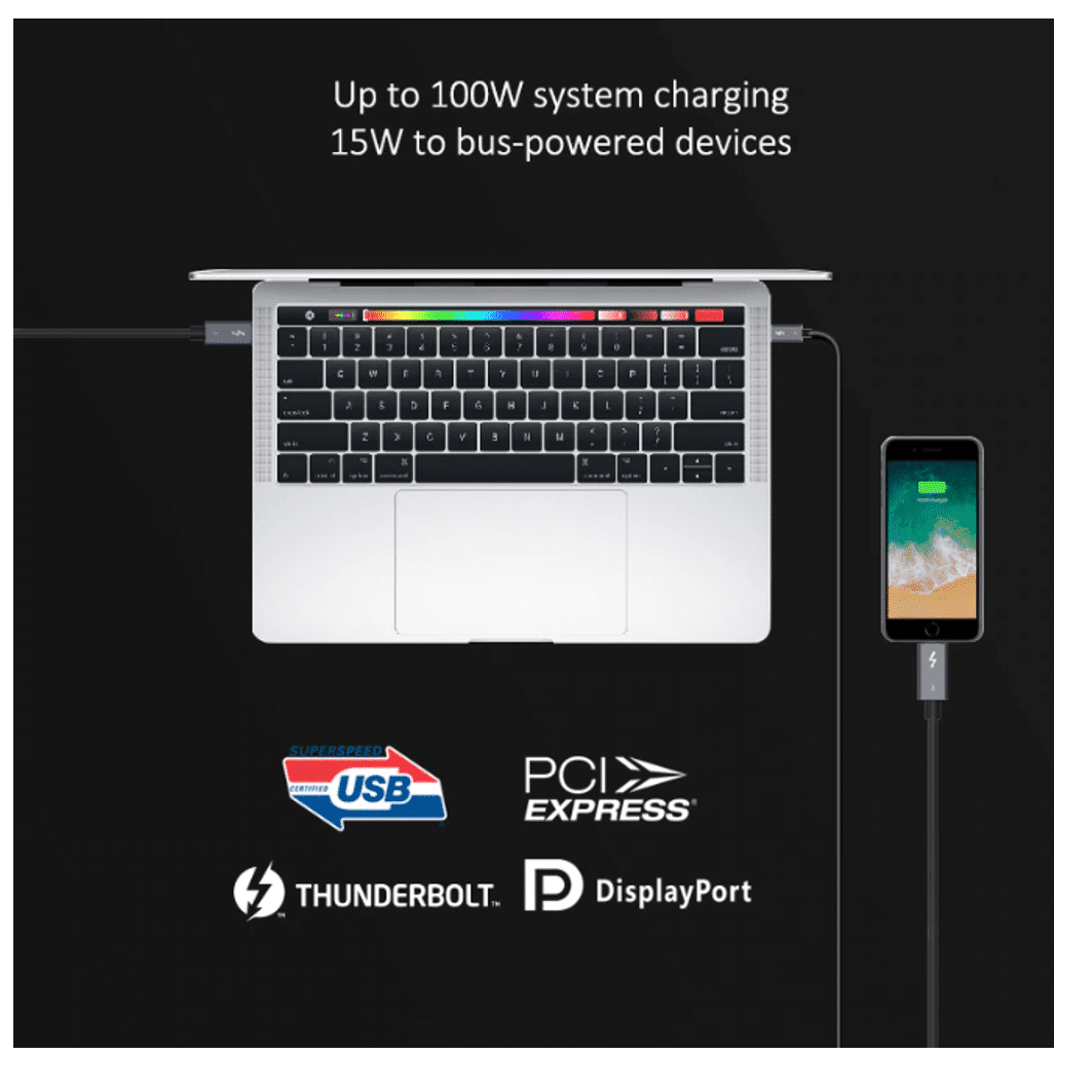 Thunderbolt 3 kabel 40Gbit/s + 100W opladen + Video (80cm) - Afbeelding 4