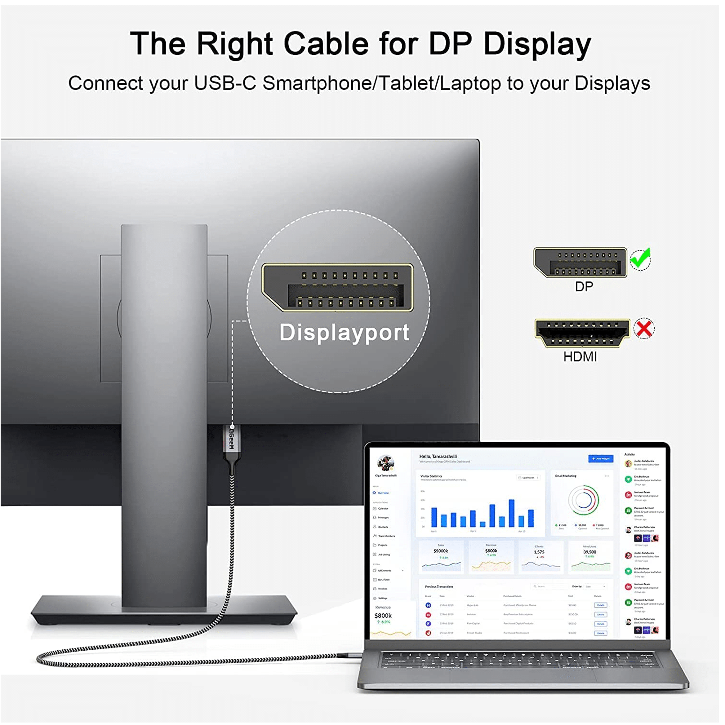 USB-C naar DisplayPort 1.2 kabel (1.8 meter) - Afbeelding 6