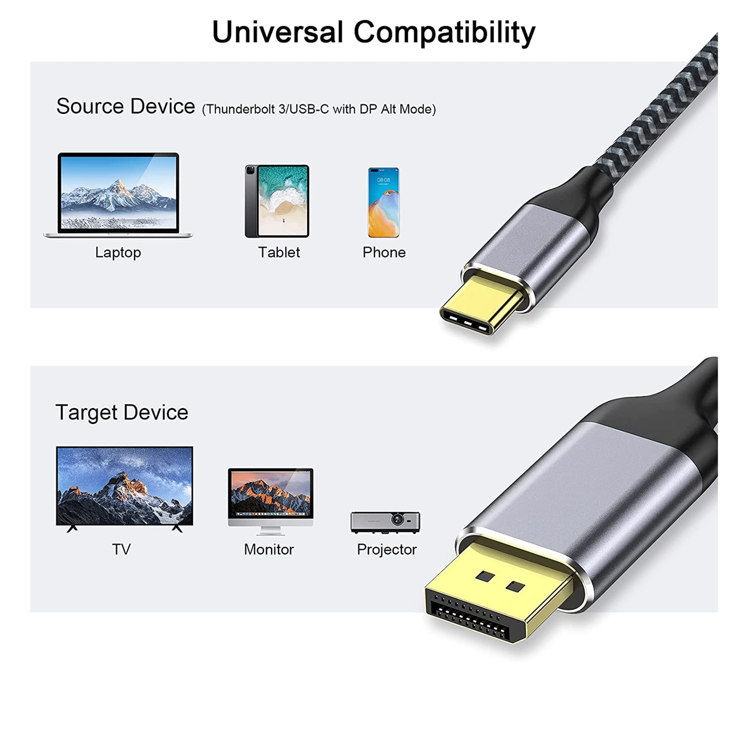 USB-C naar DisplayPort 1.2 kabel (1.8 meter) - Afbeelding 2
