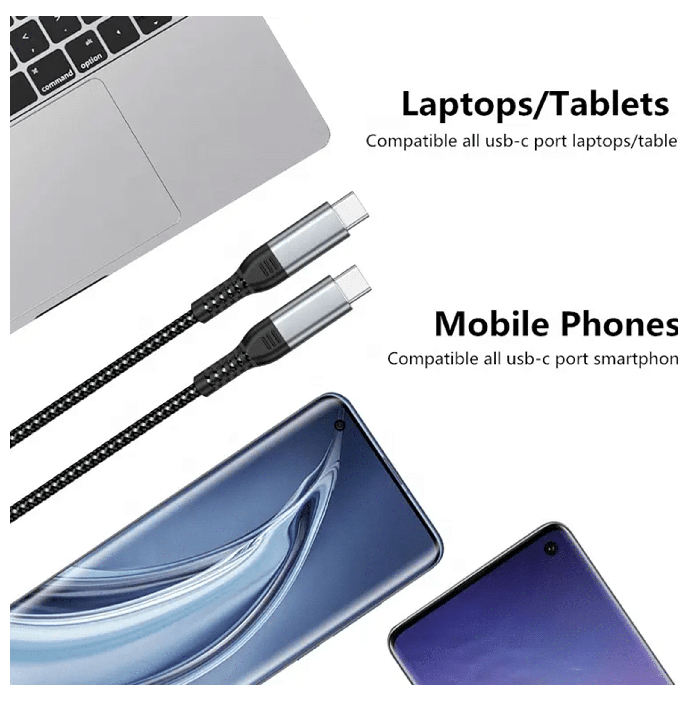 USB-C naar USB-C kabel met 10Gbit/s Data+Video 4K+100W Opladen (1 meter) -kopie - Afbeelding 2